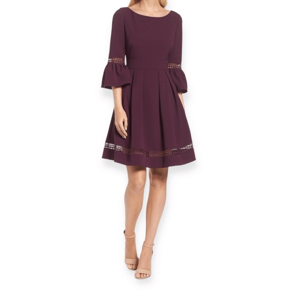 ELIZA J Bell Sleeve Fit & Flare Dress In Plum